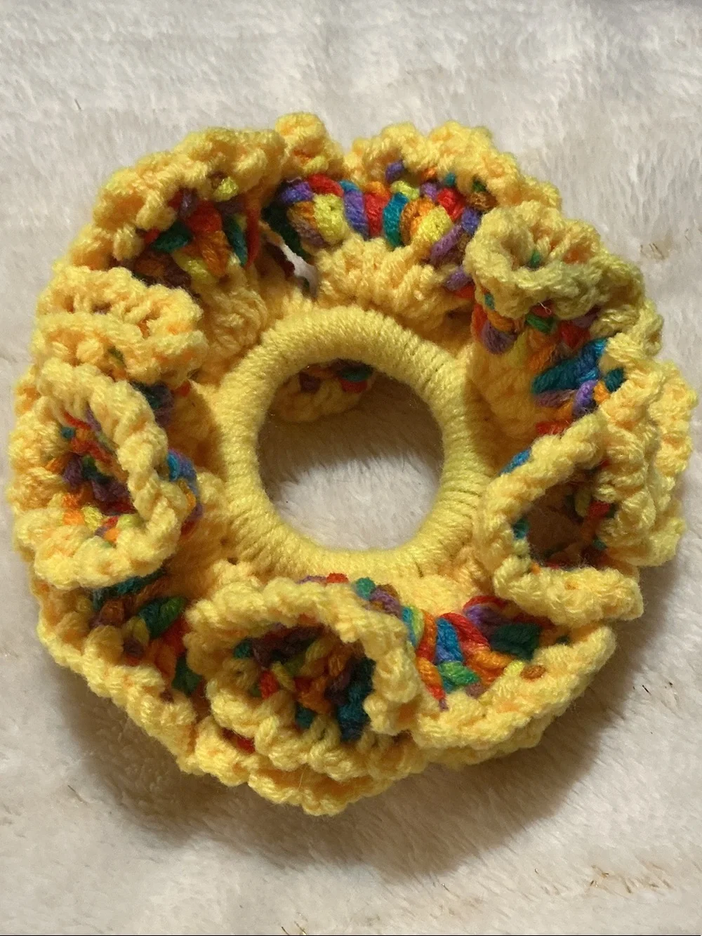Crochet Scrunchies - Yellow & Blue Multicolor